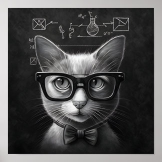 Póster Gato de Schrödinger inteligente - Blanco y negro