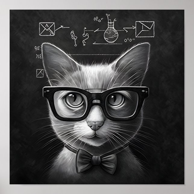Póster Gato de Schrödinger inteligente - Blanco y negro (Frente)
