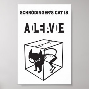 Póster Gato de Schrödinger Vivo y Muerto – Física Cuántic