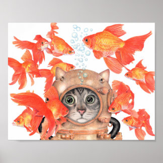 Póster Gato de Scuba entre los peces