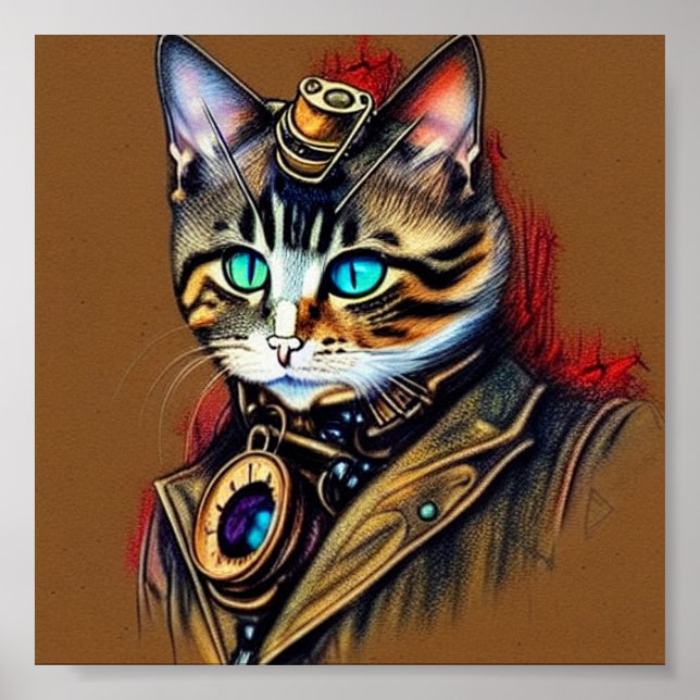 Póster Gato de Steampunk (Frente)