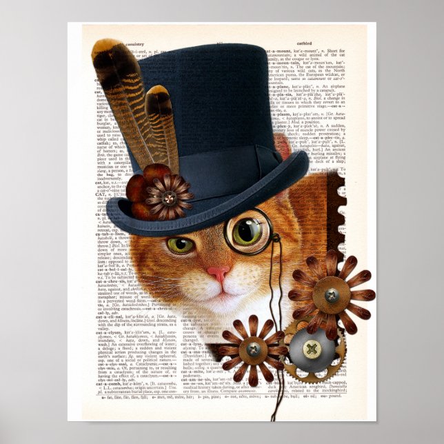 Póster Gato de Steampunk en la página del diccionario (Frente)
