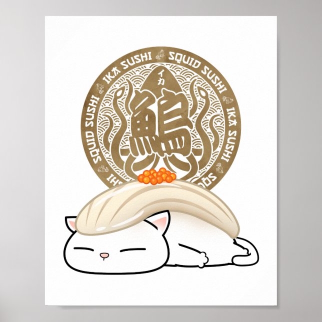 Póster Gato de Sushi Ika Squid (Frente)
