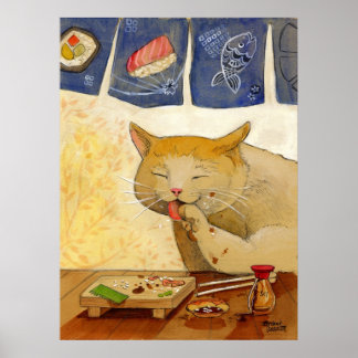 Póster Gato de sushi todo listo