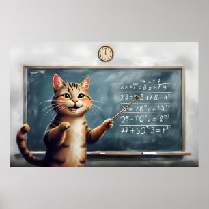 Póster Gato De Tabby Alegre Enseñando Matemáticas En El A