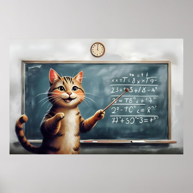 Póster Gato De Tabby Alegre Enseñando Matemáticas En El A (Frente)