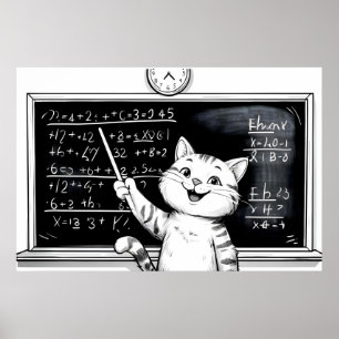 Póster Gato De Tabby Alegre Enseñando Matemáticas En El A