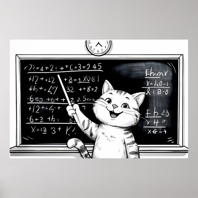 Póster Gato De Tabby Alegre Enseñando Matemáticas En El A (Frente)