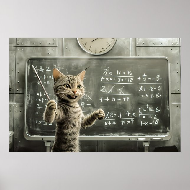 Póster Gato De Tabby Alegre Enseñando Matemáticas En El A (Frente)