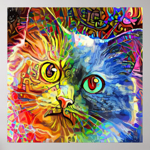 Póster Gato de Tabby Colorido de Moda