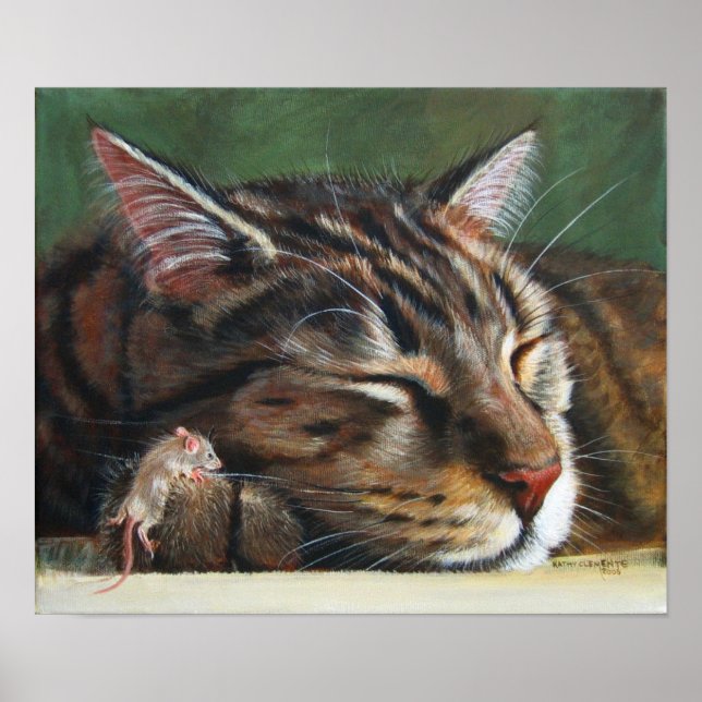 Póster Gato de Tabby durmiendo Poster pequeño del ratón (Frente)