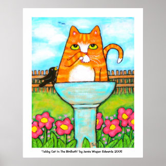 Póster Gato De Tabby En El Baño De Aves