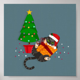 Póster Gato de Tabby geométrico jugando con navidad prese