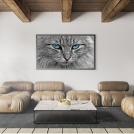 Póster Gato de Tabby gris y negro con ojos azules hermoso