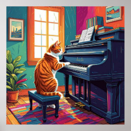 Póster Gato de Tabby jugando al piano