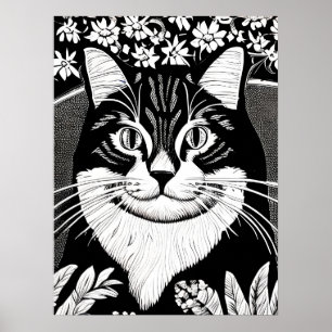 Póster Gato de Tabby rodeado de flores