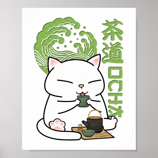 Póster Gato de té verde Matcha (Frente)