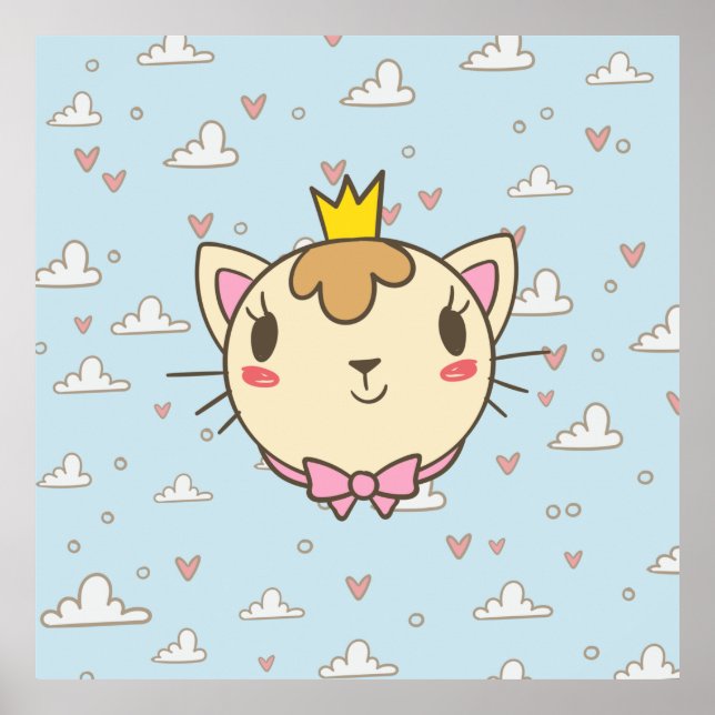 Póster Gato de textura del corazón de la nube de gato (Frente)