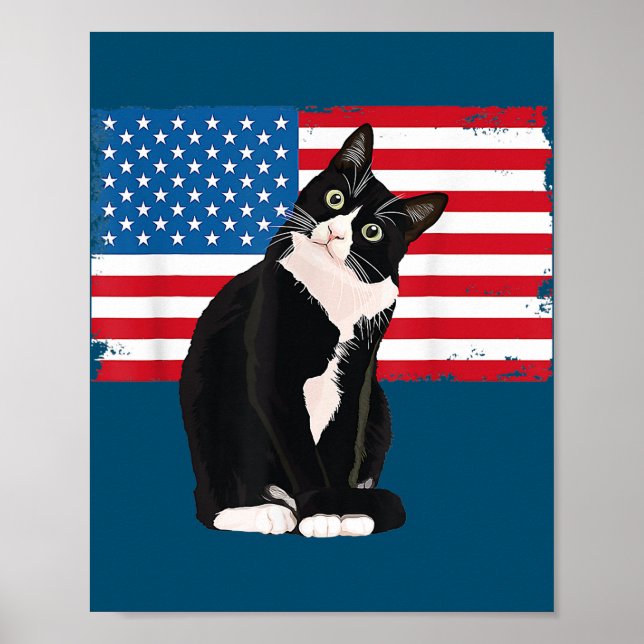Póster Gato de Tuxedo 4 de julio Regalo patriótico Niños  (Frente)