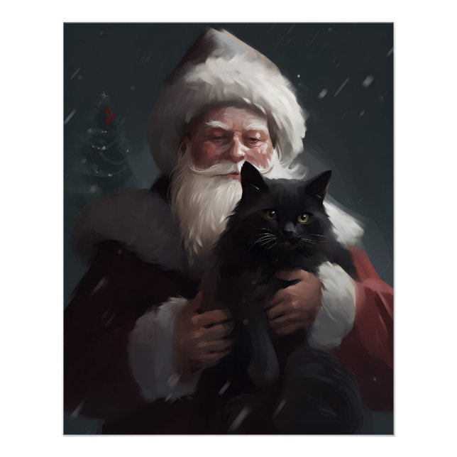 Póster Gato de Tuxedo con Navidades festivos de Santa Cla (Anverso)