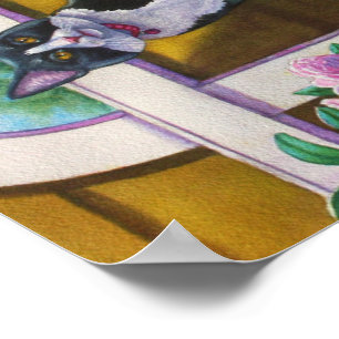 Póster Gato de Tuxedo en la escalera