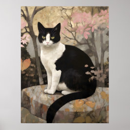 Póster Gato de Tuxedo en un jardín