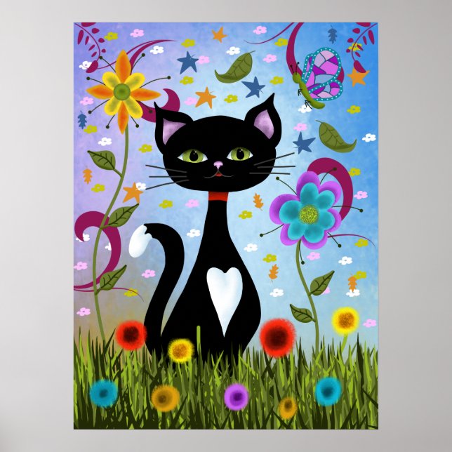 Póster Gato De Tuxedo Sentado En Un Jardín (Frente)
