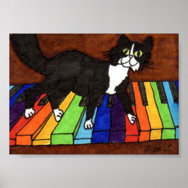 Póster Gato de Tuxedo sobre el piano de arcoiris Mini art