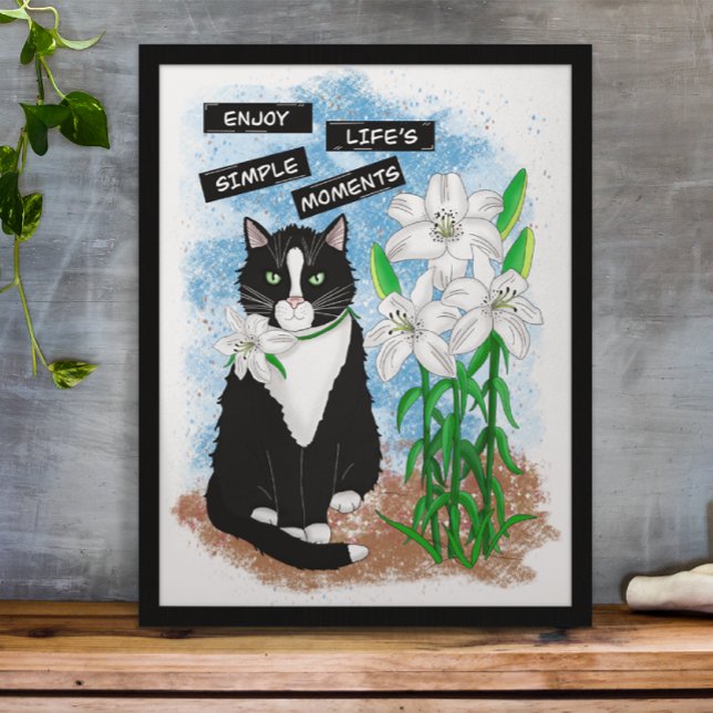 Póster Gato de Tuxedo y Lilies | Oferta Inspiradora (Subido por el creador)