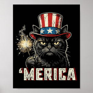 Póster Gato de USA Merica 4 de julio hombres mujeres niño