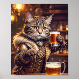 Póster Gato de vapor bebiendo cerveza en un pub -