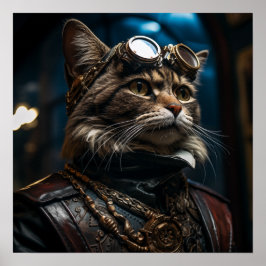 Póster Gato de vapor en retro uniforme