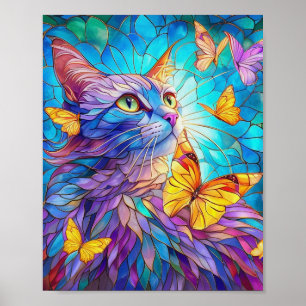 Póster Gato de vidrio templado 730 mariposas amarillas az