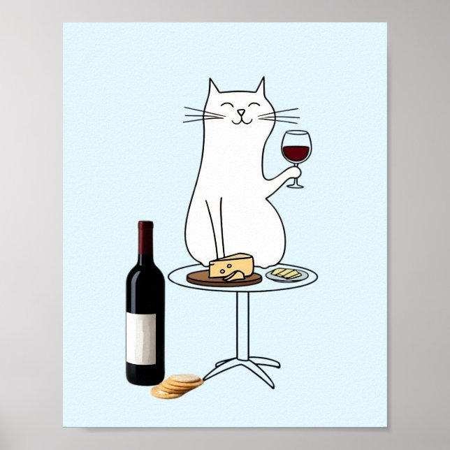 Póster Gato de vino y queso, Vino y Fromage (Frente)