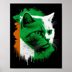 Póster Gato del Día de San Patricio Bandera Irlandesa Hom