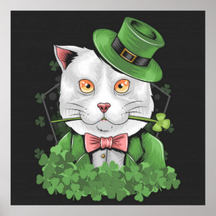Póster Gato del Día de San Patricio fumando una tubería