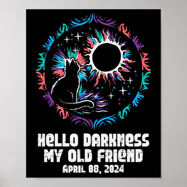 Póster Gato del eclipse solar Hola oscuridad Abril 8 Muje (Frente)