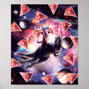 Póster Gato Del Espacio En Dinosaurio Unicornio - Pizza