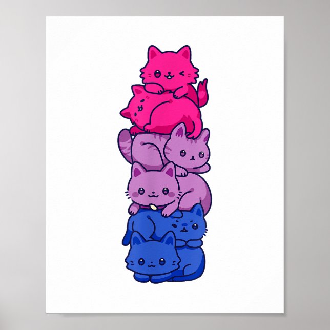 Póster Gato del Orgullo Gay LGBT Bandera Bisexual Cute Ga (Frente)