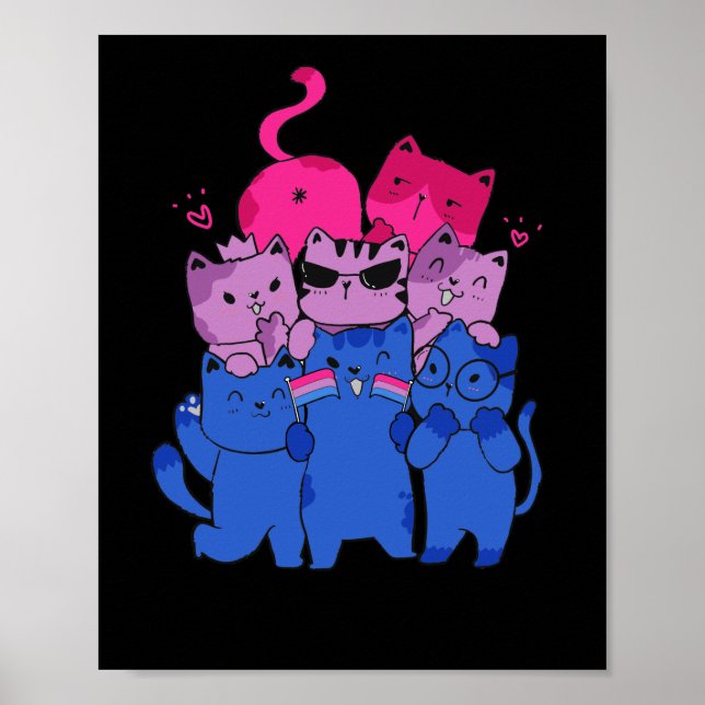 Póster Gato del Orgullo Gay LGBT Bandera Bisexual Cute Ga (Frente)