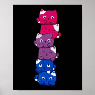 Póster Gato del Orgullo Gay LGBT Kawaii Gatos Pile Cute A