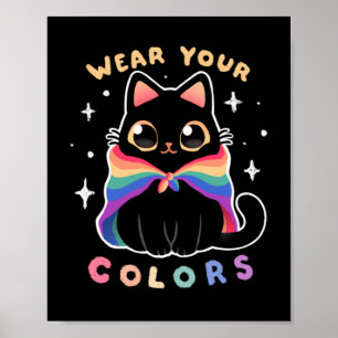 Póster Gato del orgullo LGBT - Kawaii Rainbow Kitty - Usa