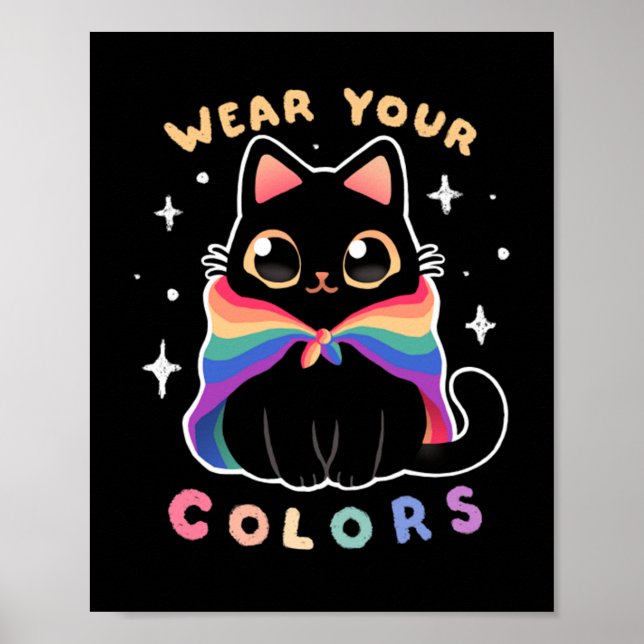 Póster Gato del orgullo LGBT - Kawaii Rainbow Kitty - Usa (Frente)