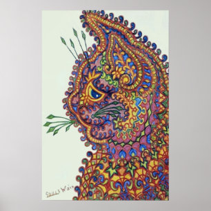 Póster Gato del papel pintado de la fantasía de Louis