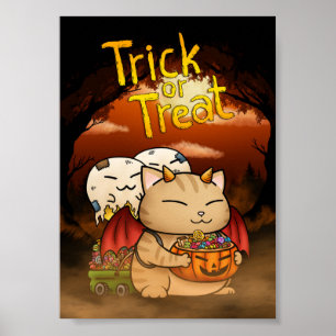 Póster Gato del pequeño diablo de Halloween