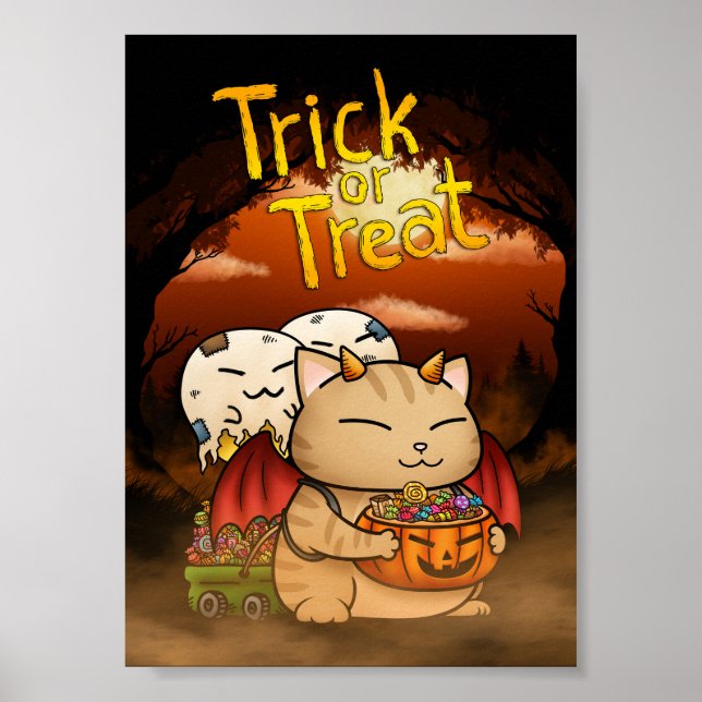 Póster Gato del pequeño diablo de Halloween (Frente)