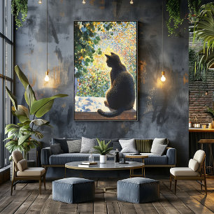 Póster Gato del Pointillismo en el Windowsill con luz sol