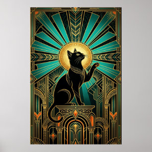 Póster Gato del Trono Esmeralda con Halo Art Deco
