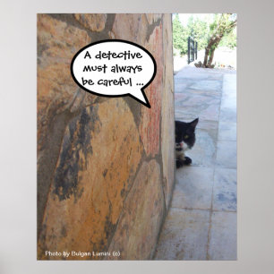 Póster GATO DETECTIVO DETRÁS DE LA PARED DE PIEDRA / Día
