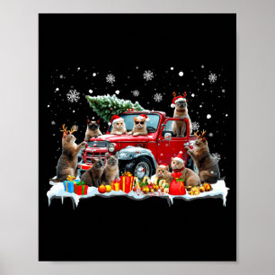 Póster Gato Devon Rex Camión Rojo Árbol de Navidad Santa 